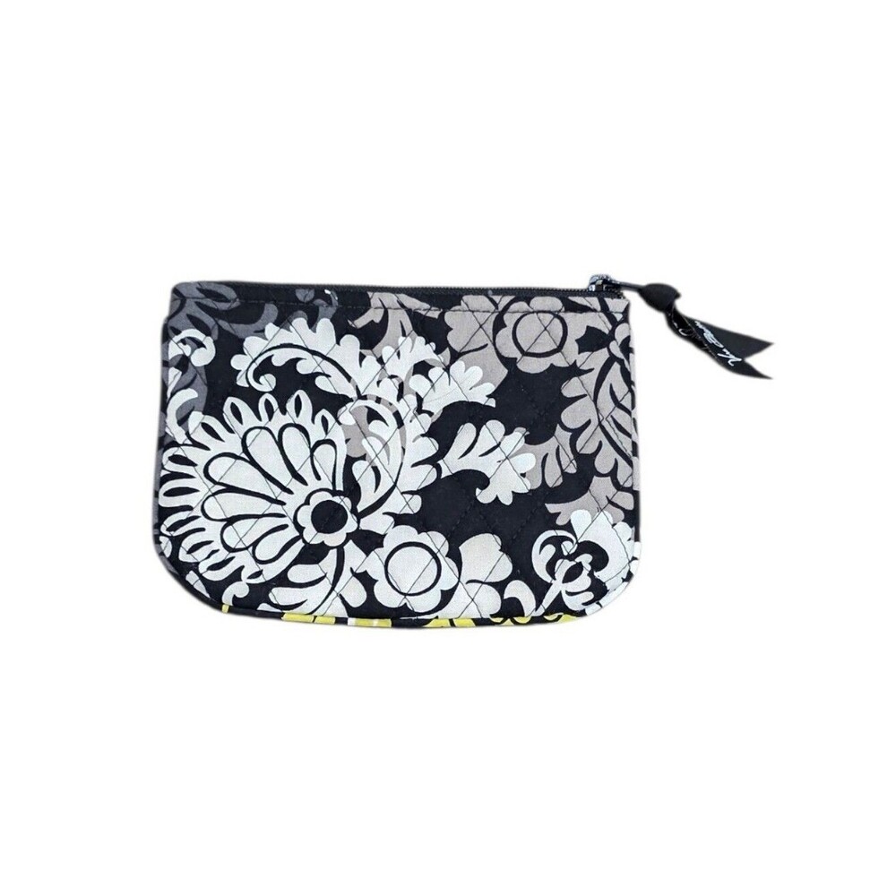 Vera Bradley "Baroque" Small Zip Coin Pouch Wallet Black White Floral Quilted